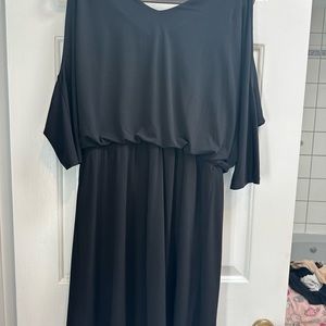 INC international concepts black open shoulder dress with gold accents size M